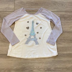 JUSTICE SIZE 10 SEQUIN EIFFEL TOWER L/S TOP